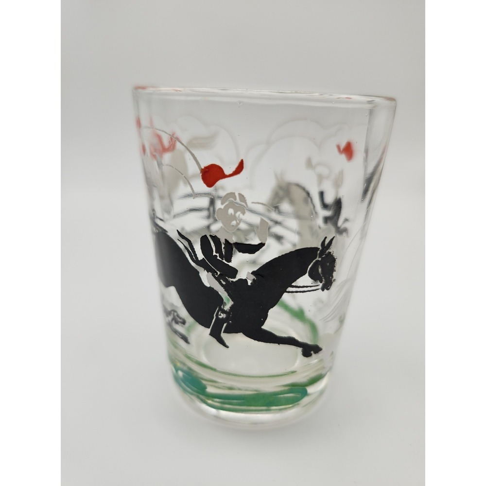 Hazel Atlas Fox Hunt shot glass Horses Hunters 1950s vintage Bar Liquor Drink